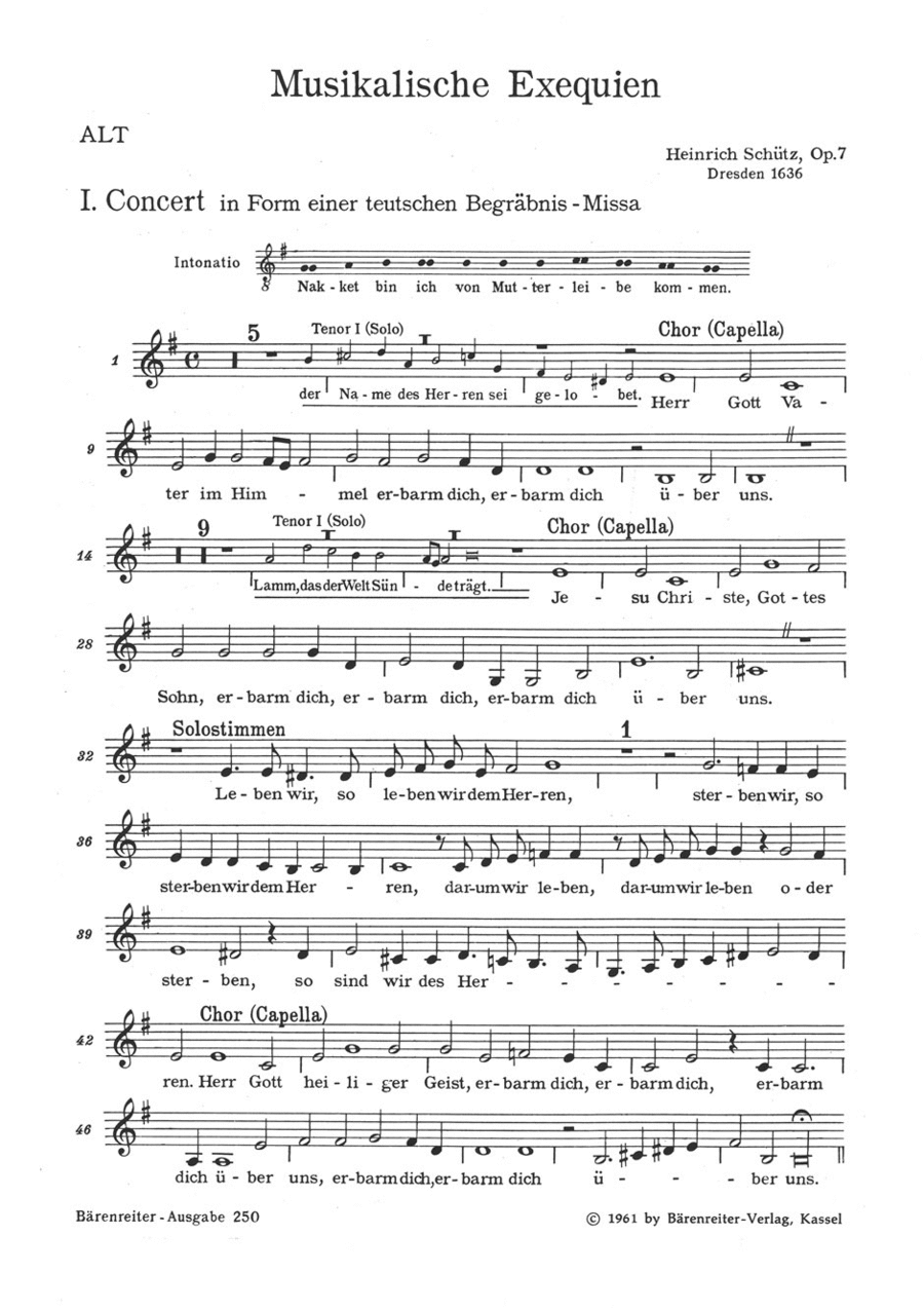 Musikalische Exequien für Solostimmen, Chor und Basso continuo SWV 279-281 Choir scores gallery preview page 1