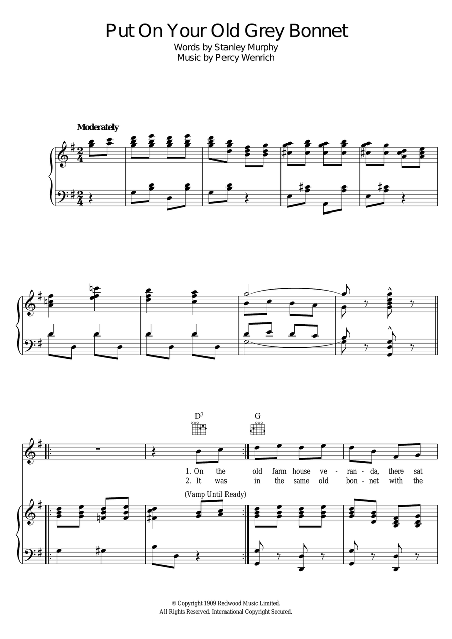 Put On Your Old Grey Bonnet Piano, Vocal, Guitar scores gallery preview page 1
