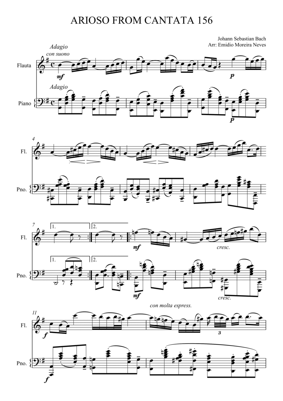 Arioso from cantata 156 for Flute and Piano Flute Solo scores gallery preview page 1