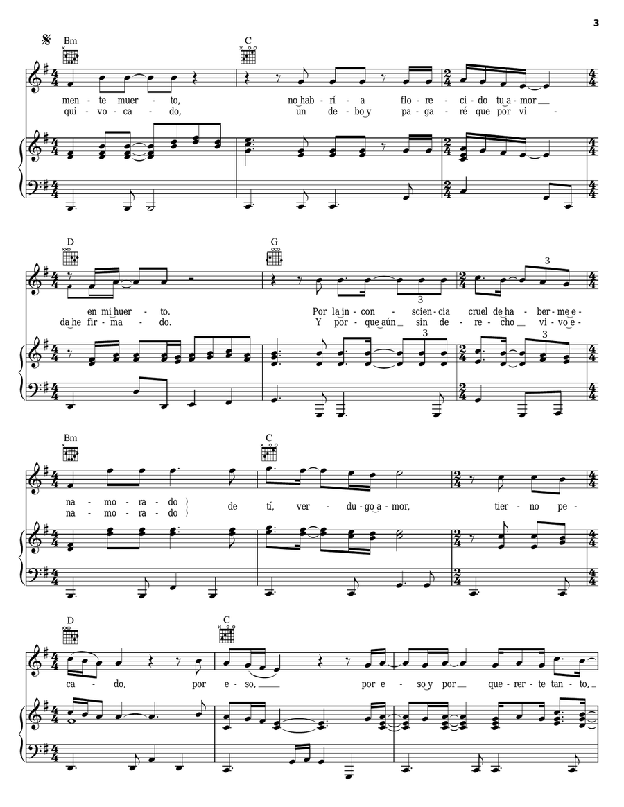 Manantial De Llanto Manantial De Llanto Piano, Vocal, Guitar scores gallery preview page 3