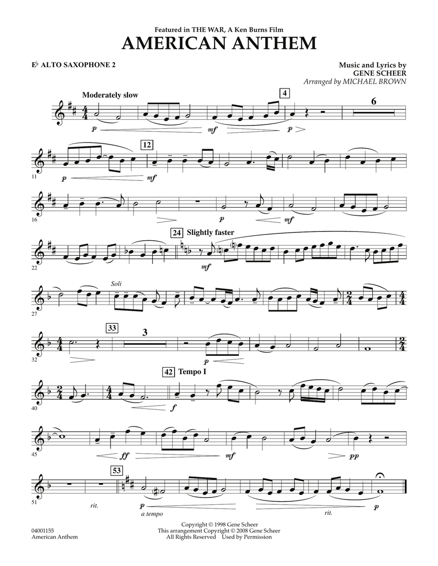 American Anthem (from The War) - Eb Alto Saxophone 2 Concert Band scores gallery preview page 1
