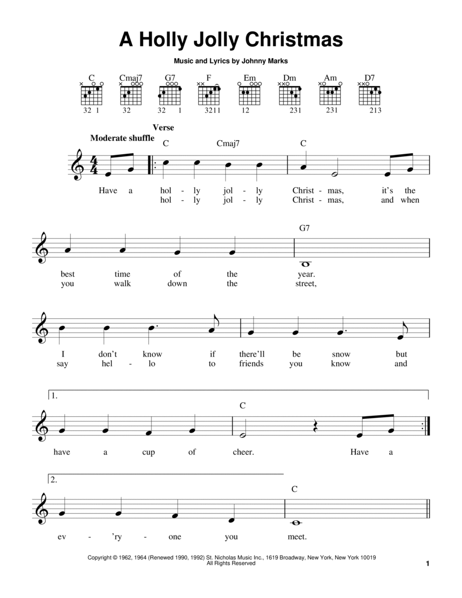 A Holly Jolly Christmas Easy Guitar scores gallery preview page 1