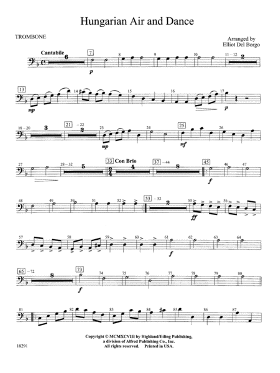 Hungarian Air and Dance: 1st Trombone Full Orchestra scores gallery preview page 1
