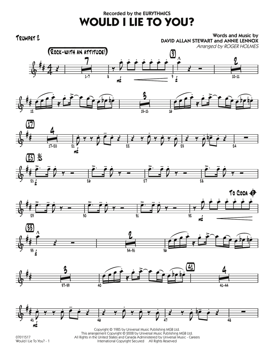 Would I Lie to You? - Trumpet 2 Jazz Ensemble scores gallery preview page 1
