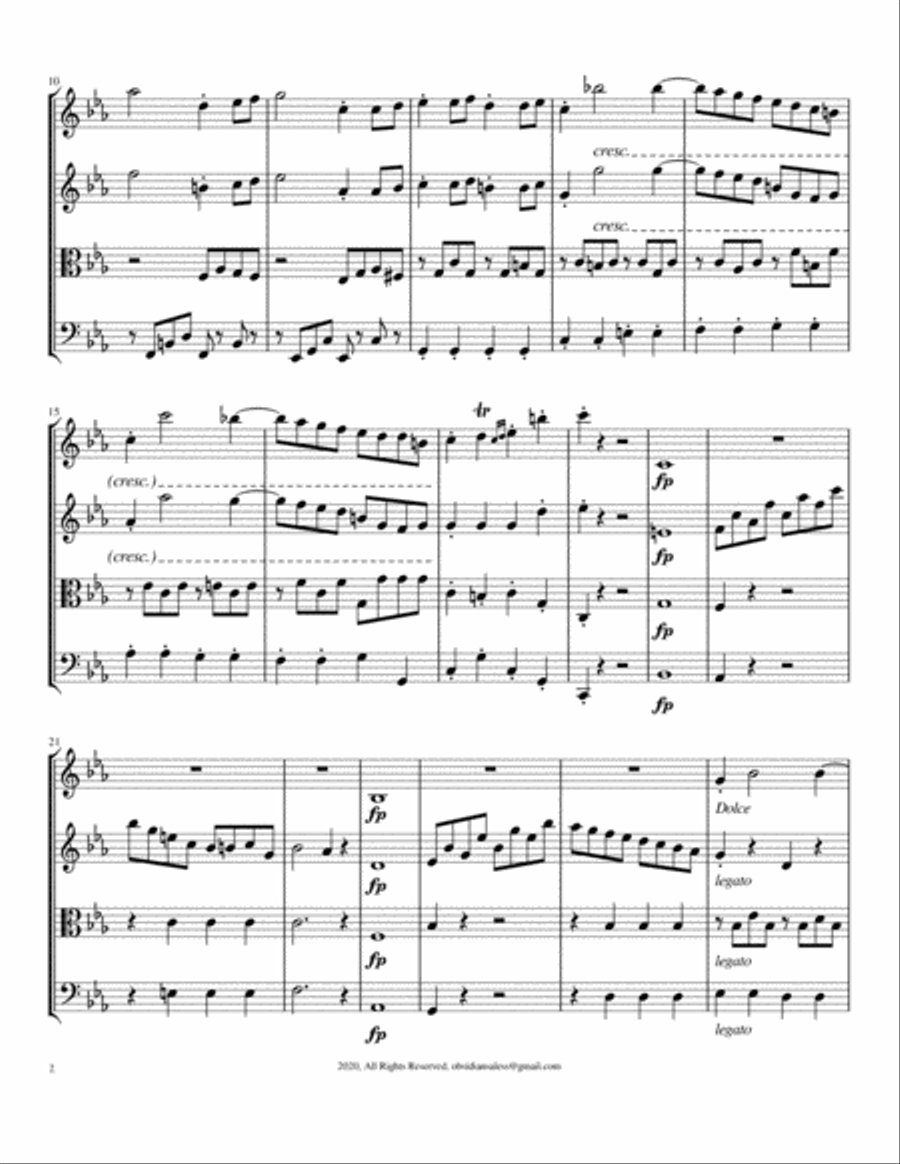 Beethoven: 'Pathetique' Sonata no.8, Rondo Allegro, for String Quartet String Quartet scores gallery preview page 4