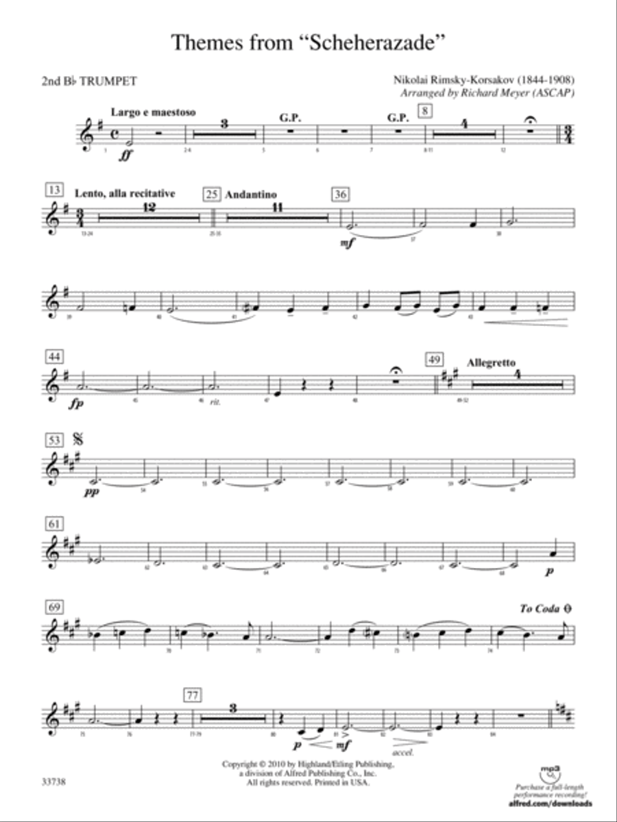Themes from Scheherazade: 2nd B-flat Trumpet Full Orchestra scores gallery preview page 1