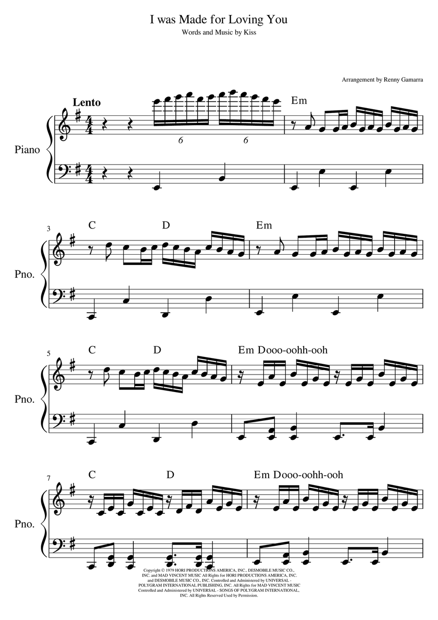 I Was Made For Lovin' You Easy Piano scores gallery preview page 1