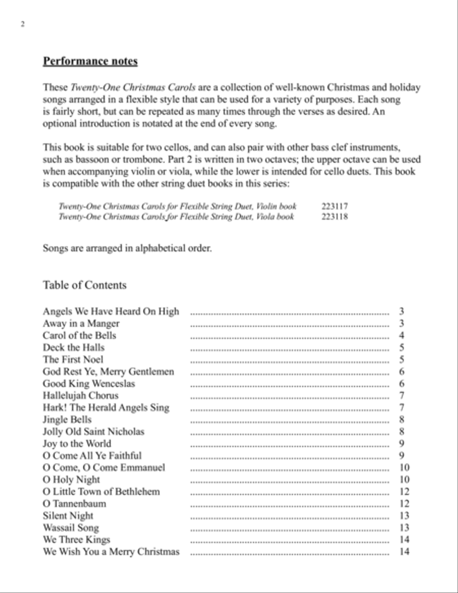 Twenty-One Christmas Carols for Cello Duet String Duet scores gallery preview page 2