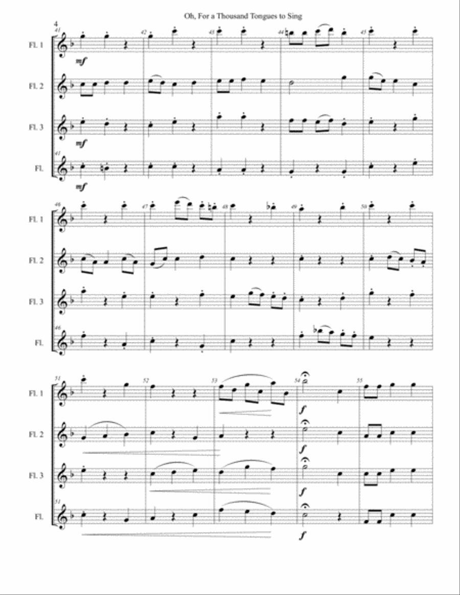 Oh, for a Thousand Tongues to Sing (Flute Quartet) Flute Quartet scores gallery preview page 6