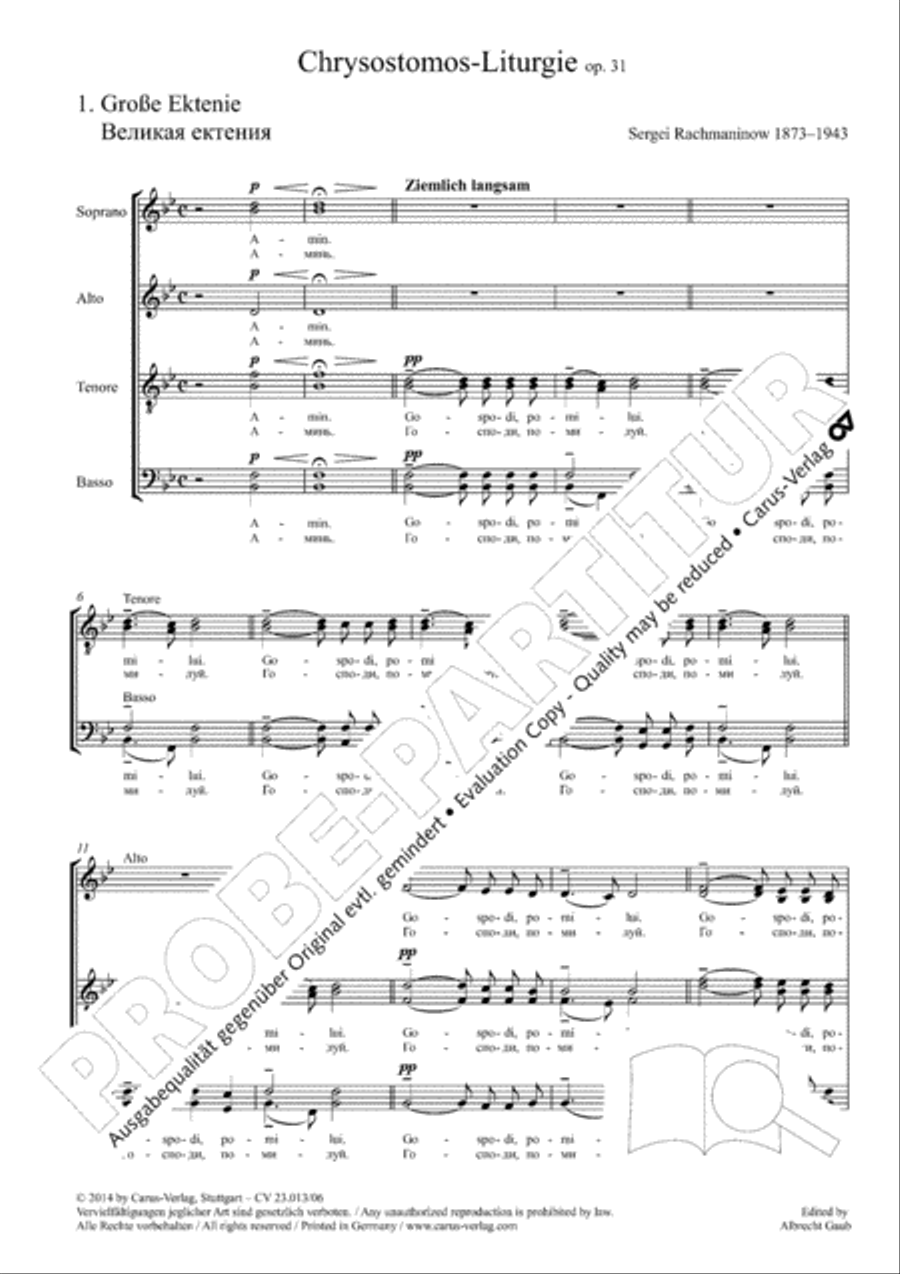 Liturgy of St. John Chrysostom op. 31 for mixed choir a cappella (Chrysostomos-Liturgie op. 31 fur Chor a cappella mit singbarem deutschem Text) A Cappella scores gallery preview page 3