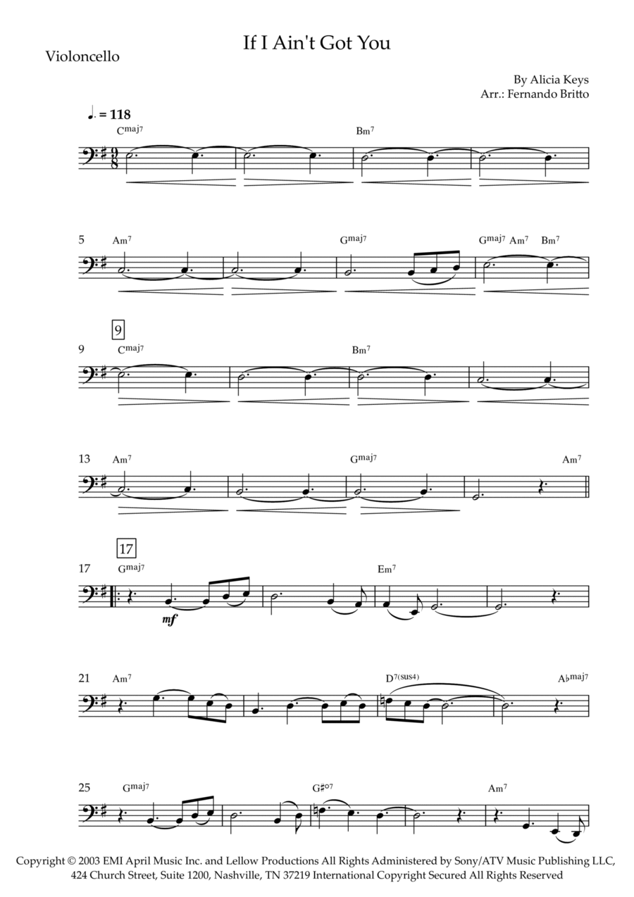 If I Ain't Got You If I Ain't Got You Cello Solo scores gallery preview page 1