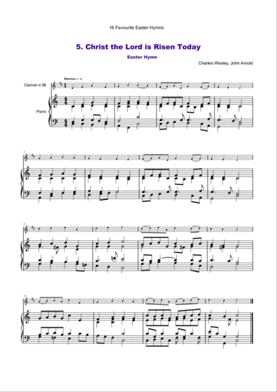 16 Favourite Easter Hymns for Solo Clarinet and Piano Clarinet Solo scores gallery preview page 6