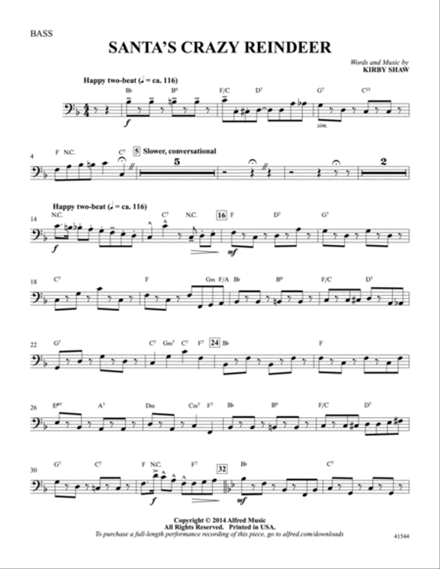 Santa's Crazy Reindeer: Bass Part scores gallery preview page 1