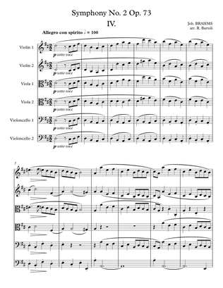Book cover for Brahms Symphony No. 2 op. 73 finale arr. for string sextet