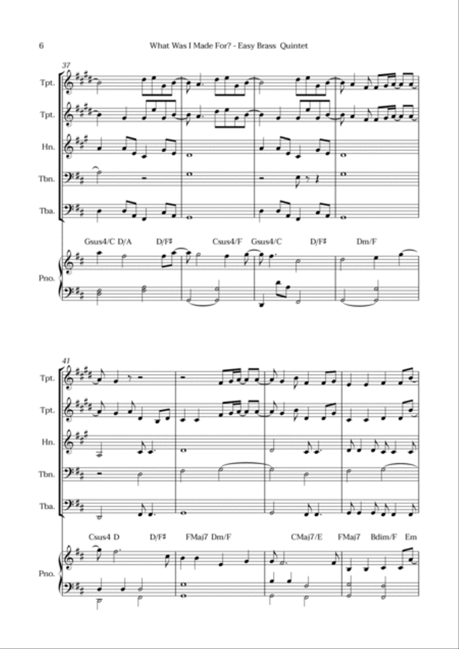 What Was I Made For? Brass Quintet scores gallery preview page 6