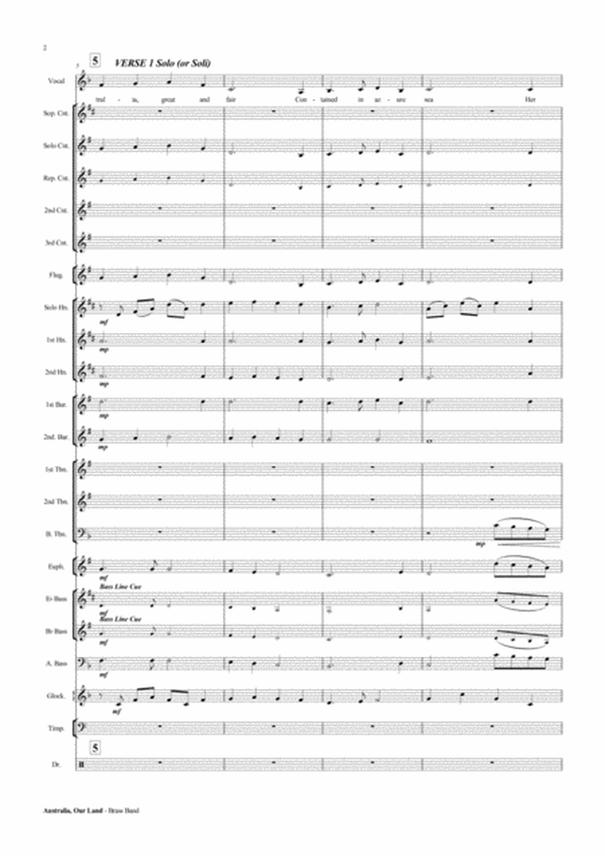 Australia Our Land - BRASS BAND with Solo Vocal or SATB Score and Parts PDF image number null