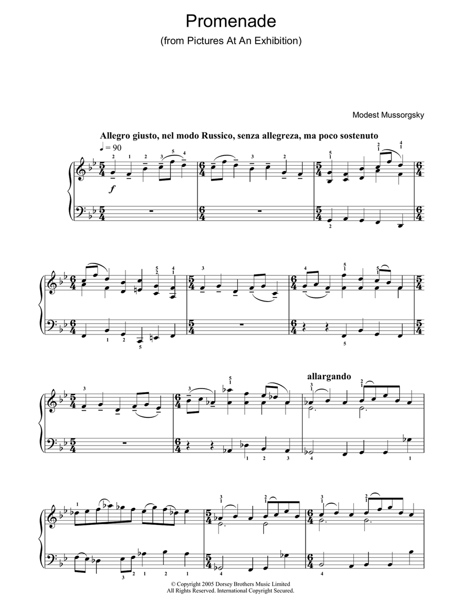Promenade (from Pictures At An Exhibition) Piano Solo scores gallery preview page 1