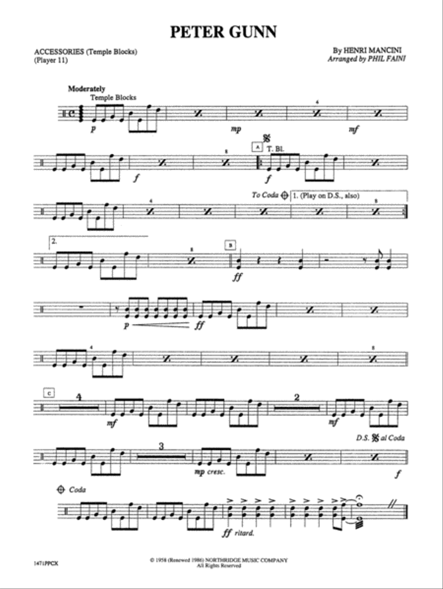 Peter Gunn: 1st Percussion Percussion Ensemble scores gallery preview page 1