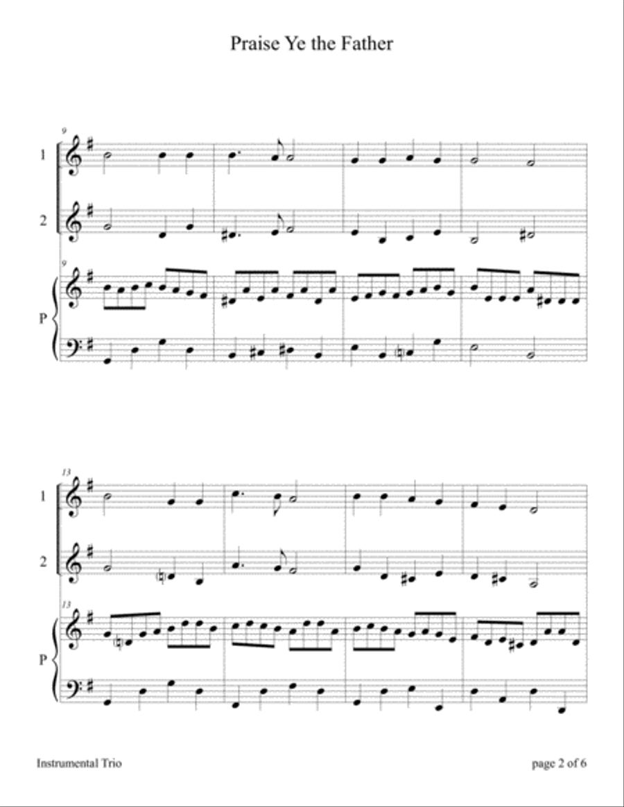 Praise Ye the Father (Violin Duet with Piano accompaniment) String Duet scores gallery preview page 5