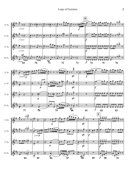 Largo al Factotum (from the Barber of Seville), transcribed for Saxophone Quartet image number null