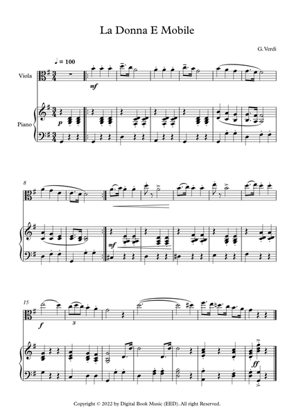 La Donna E Mobile - Giuseppe Verdi (Viola + Piano) image number null