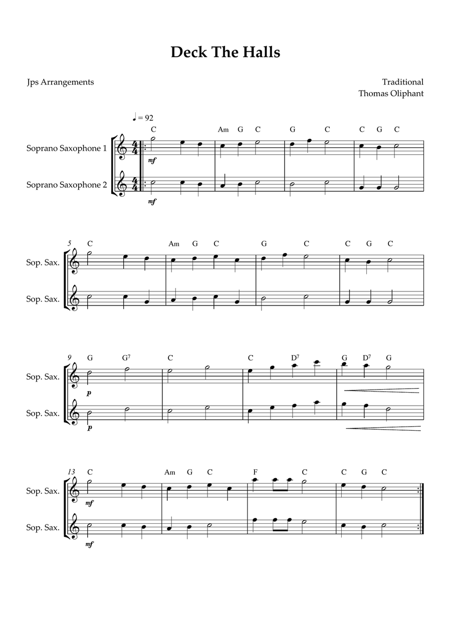 6 Easy Christmas Duets for Soprano sax Woodwind Duet scores gallery preview page 4