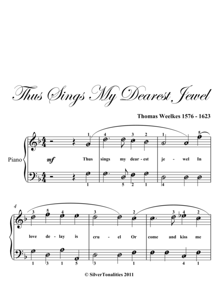 Thus Sings My Dearest Jewel Easy Piano Sheet Music