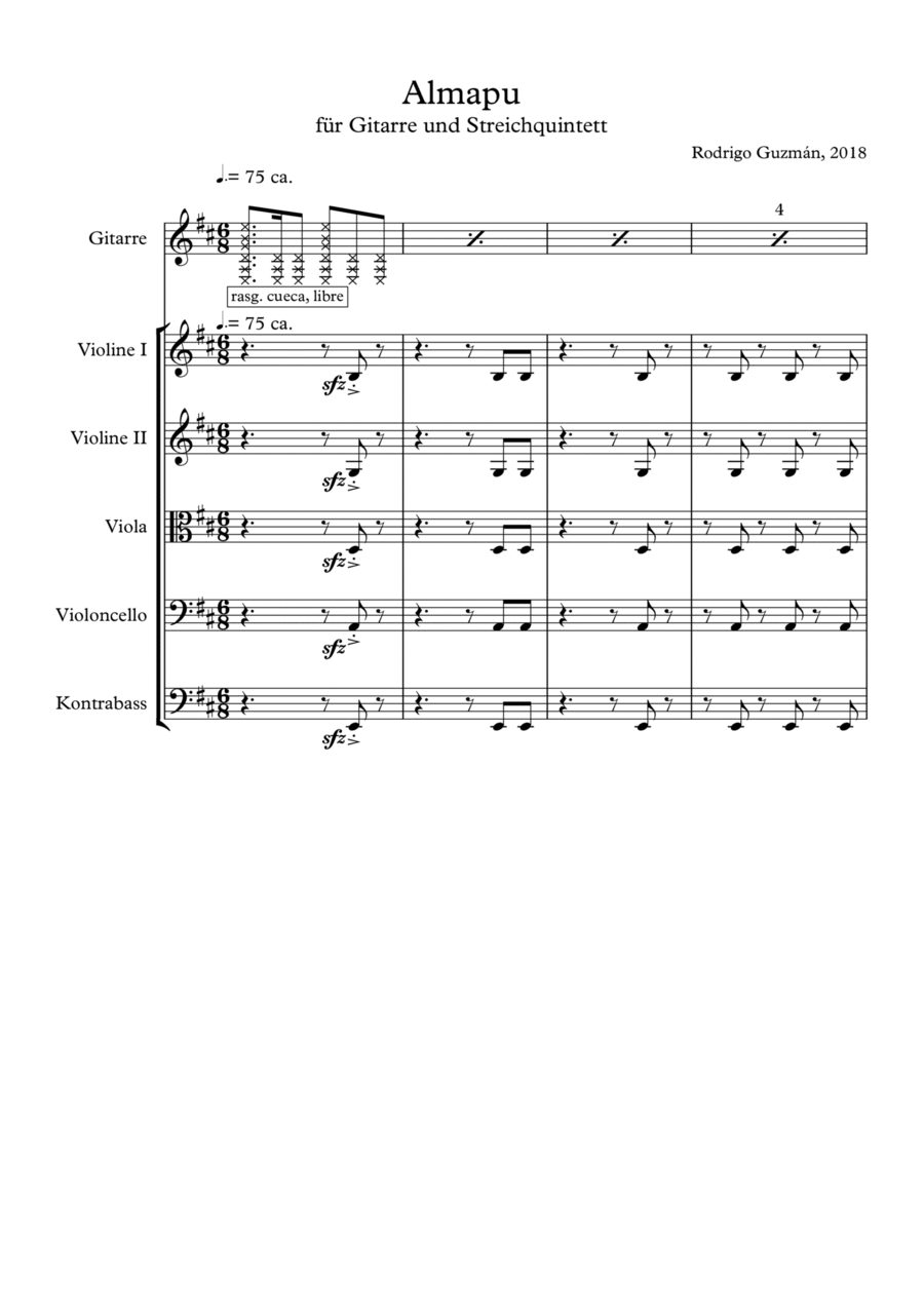 Almapu - for Guitar and String Quintet Chamber Orchestra scores gallery preview page 1