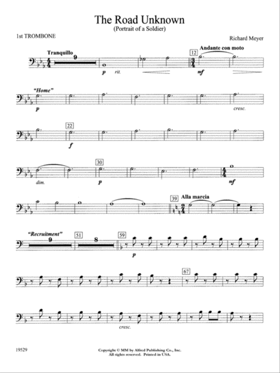 The Road Unknown: 1st Trombone Concert Band scores gallery preview page 1