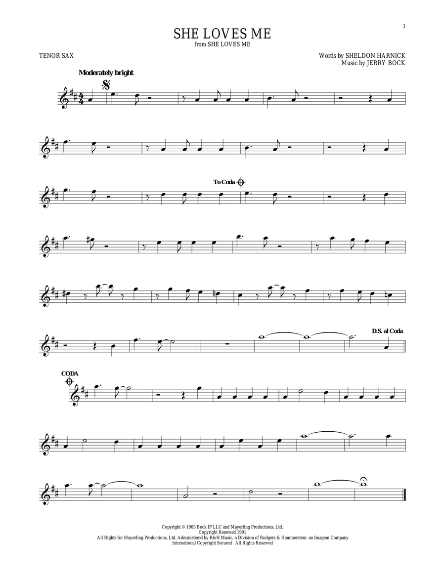 She Loves Me Tenor Saxophone scores gallery preview page 1