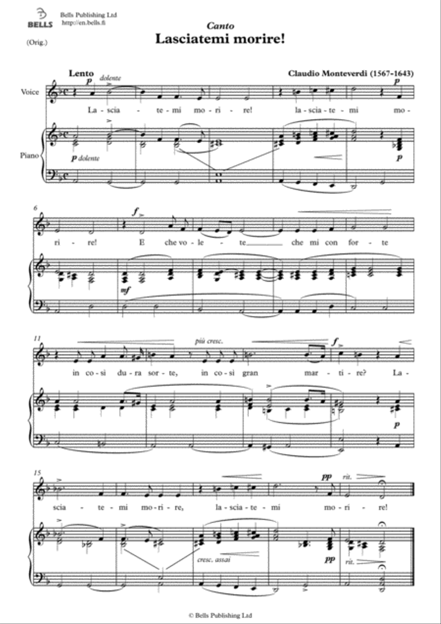 Lasciatemi morire! (Original key. D minor)
