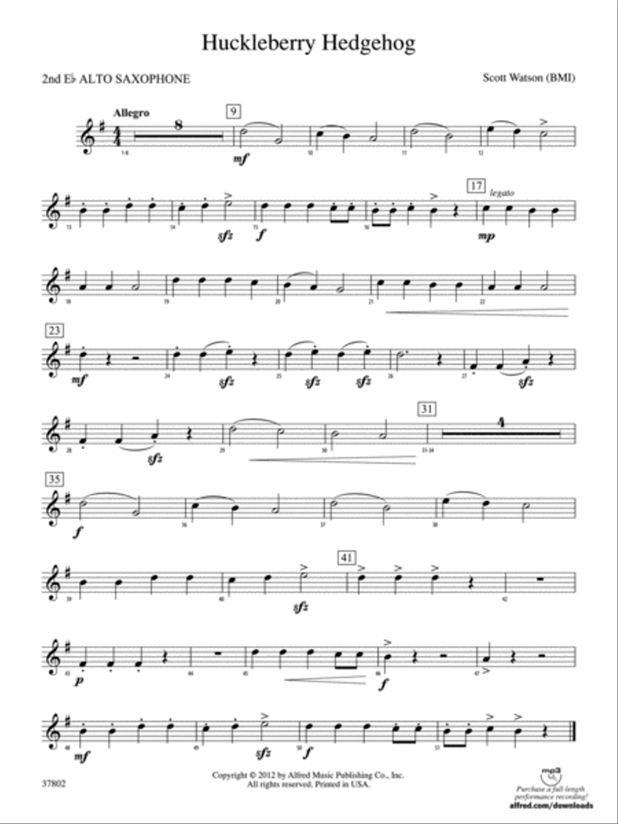 Huckleberry Hedgehog: 2nd E-flat Alto Saxophone Concert Band scores gallery preview page 1