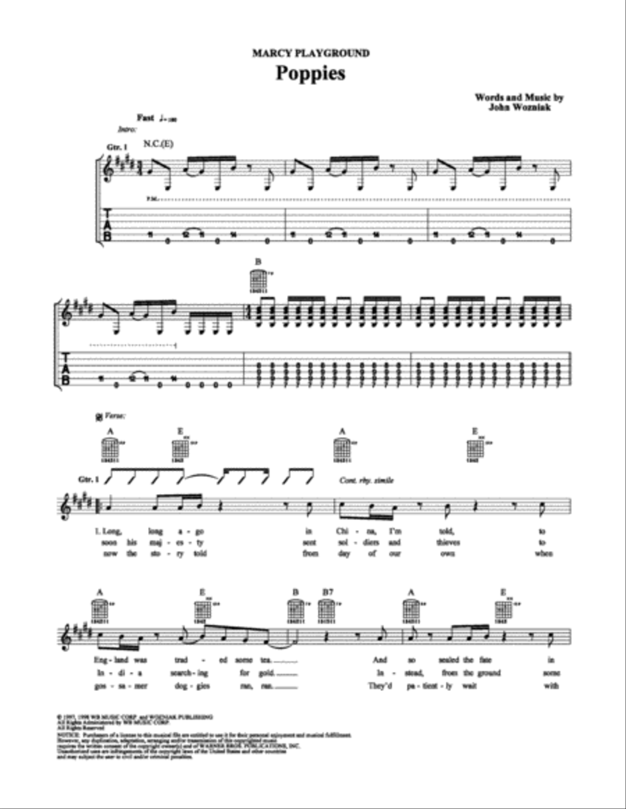 Poppies Poppies Electric Guitar scores gallery preview page 1