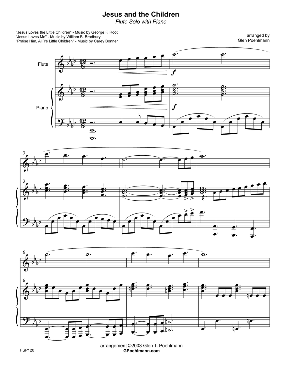 JESUS AND THE CHILDREN (medley of children's hymns) - FLUTE SOLO with Piano Accompaniment Flute Solo scores gallery preview page 1