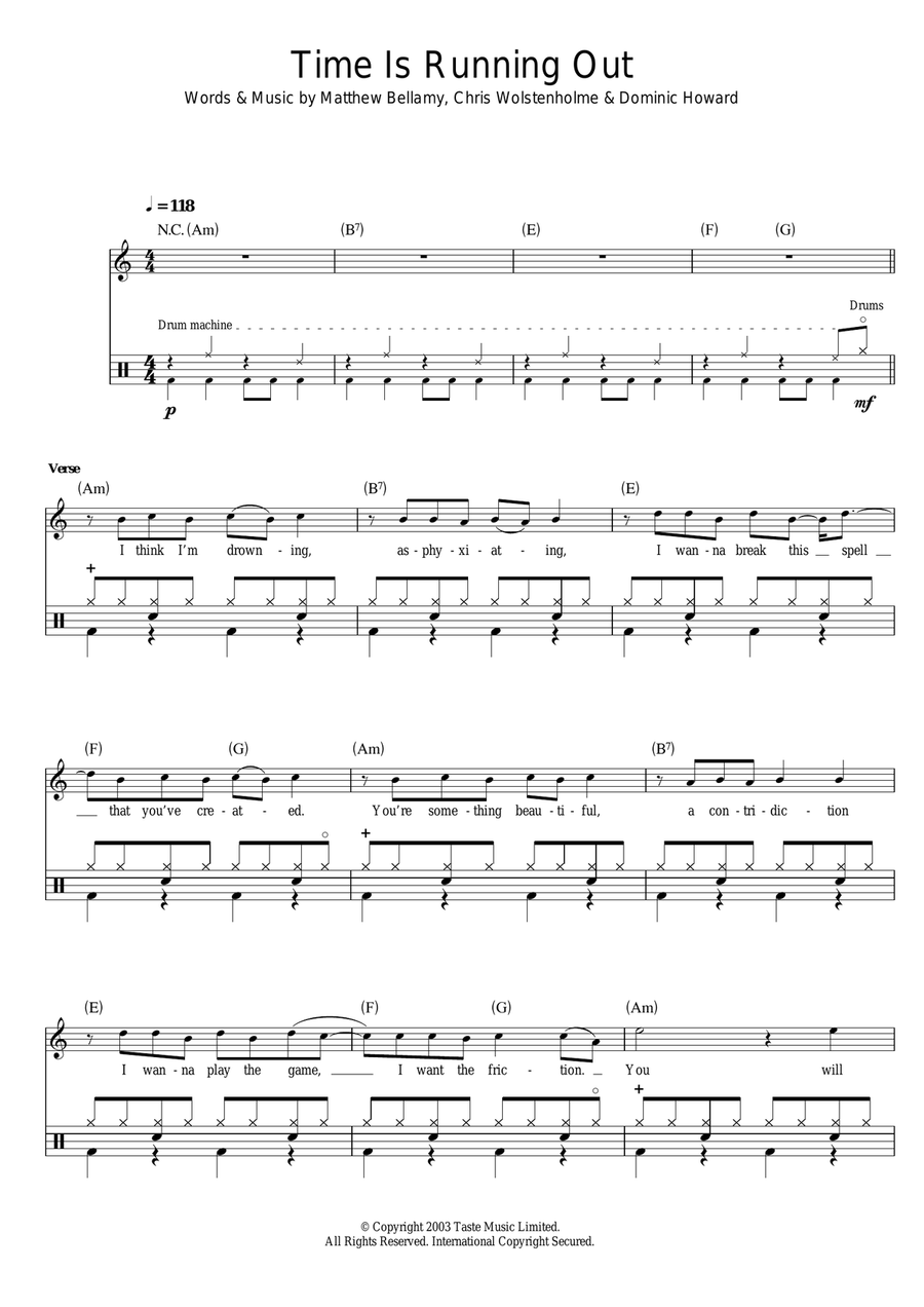 Time Is Running Out Drum Set scores gallery preview page 1