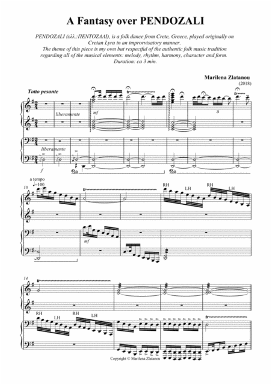 A FANTASY OVER PENDOZALI, for 4 hands, one piano 1 Piano, 4-Hands scores gallery preview page 1