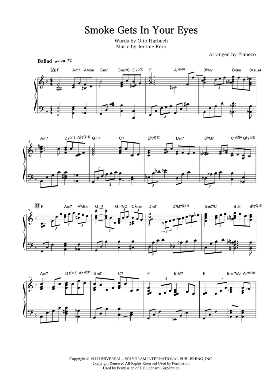 Smoke Gets In Your Eyes Piano Solo scores gallery preview page 1