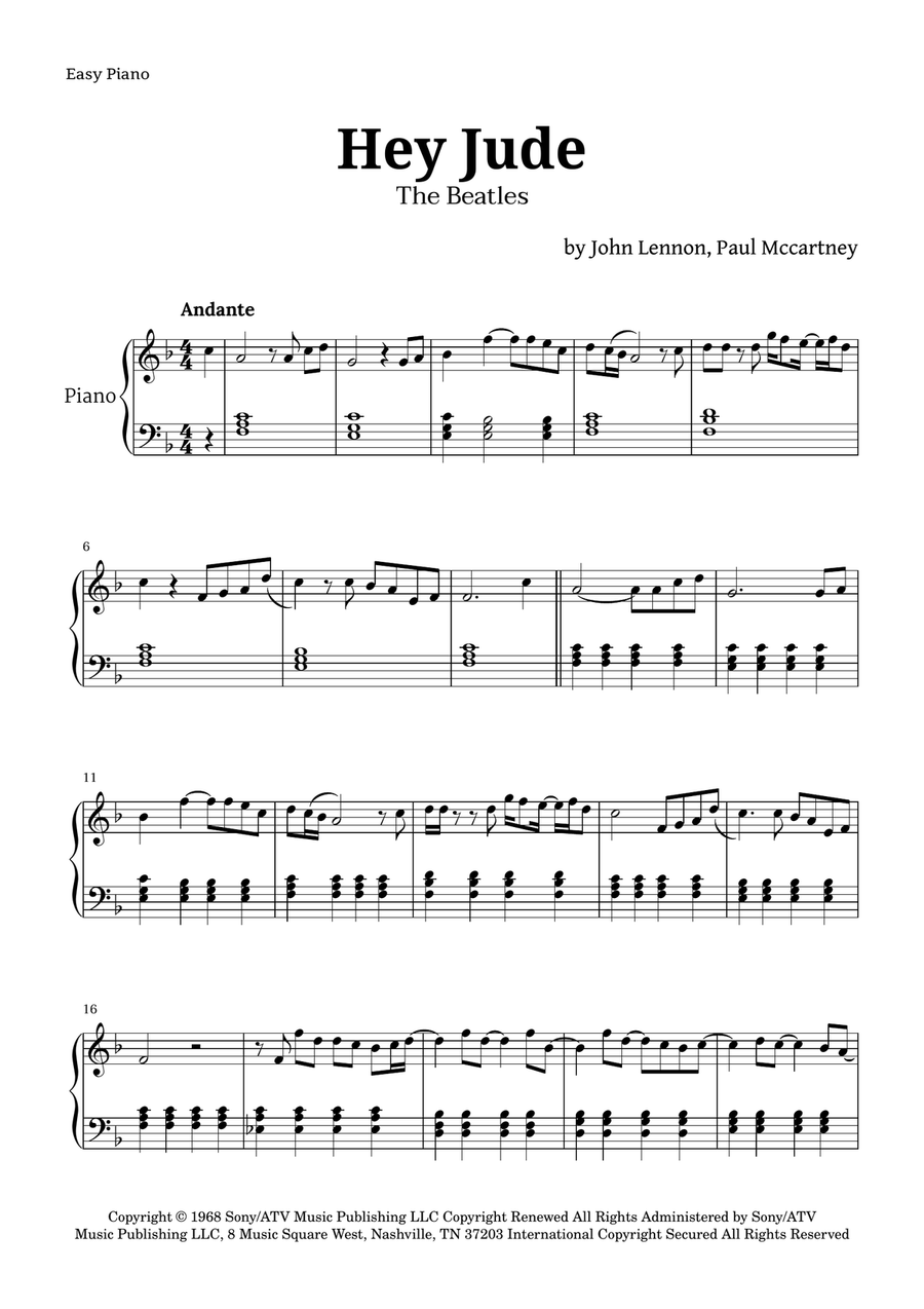 Hey Jude Easy Piano scores gallery preview page 1