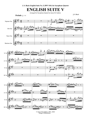 Book cover for Bach: English Suite No. 4, BWV 810, for Saxophone Quartet - Score Only