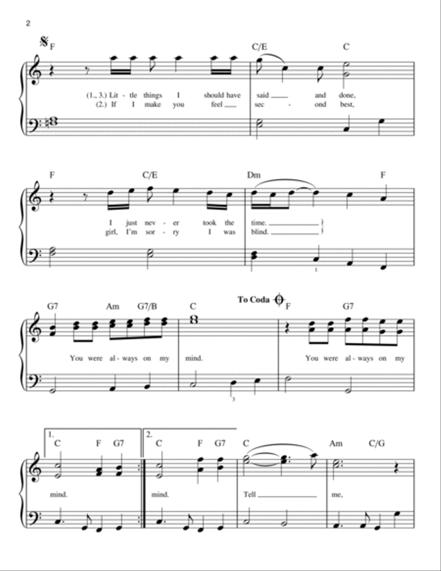 Always On My Mind Easy Piano scores gallery preview page 2