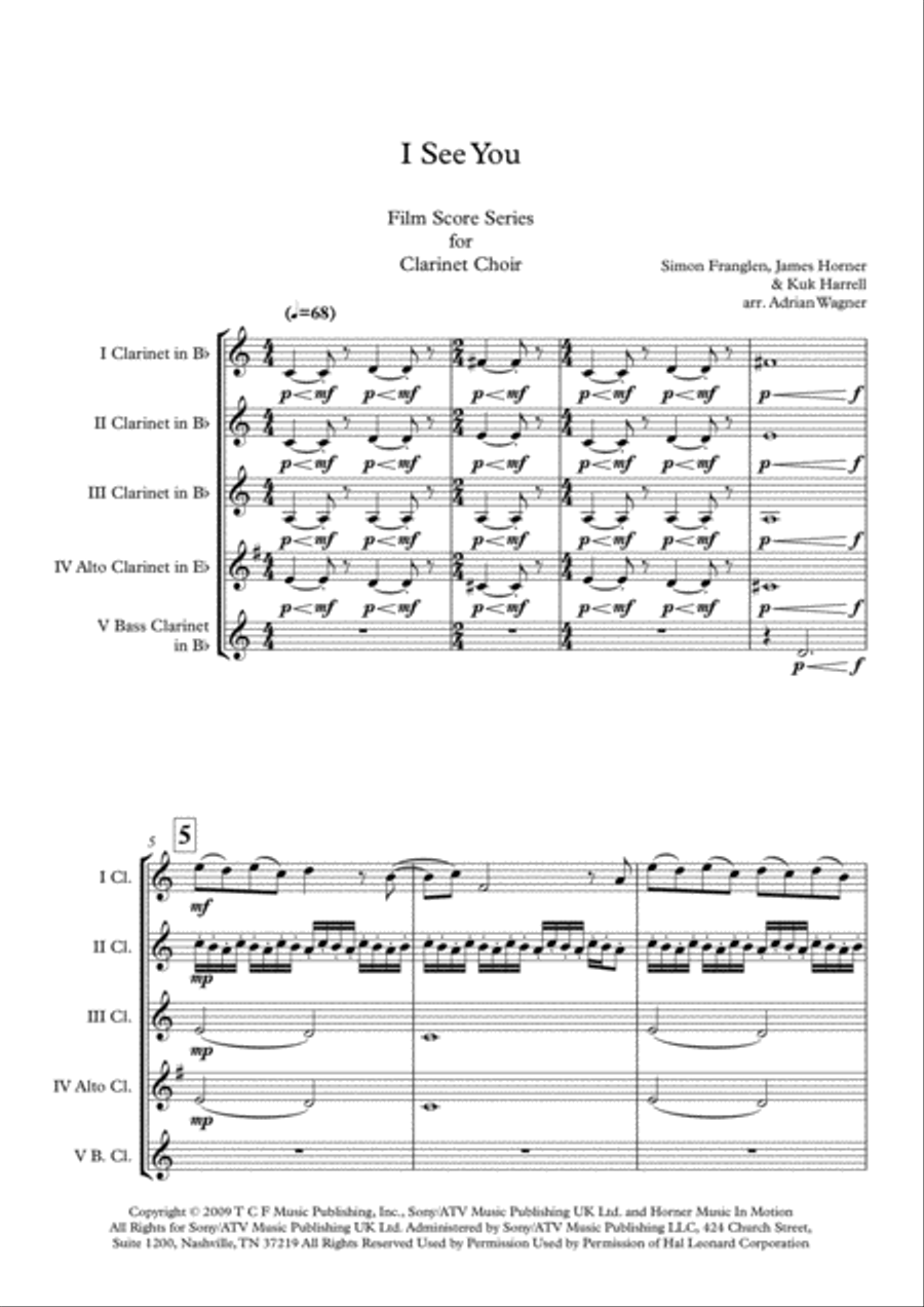 I See You (Theme From Avatar) Clarinet Choir scores gallery preview page 3
