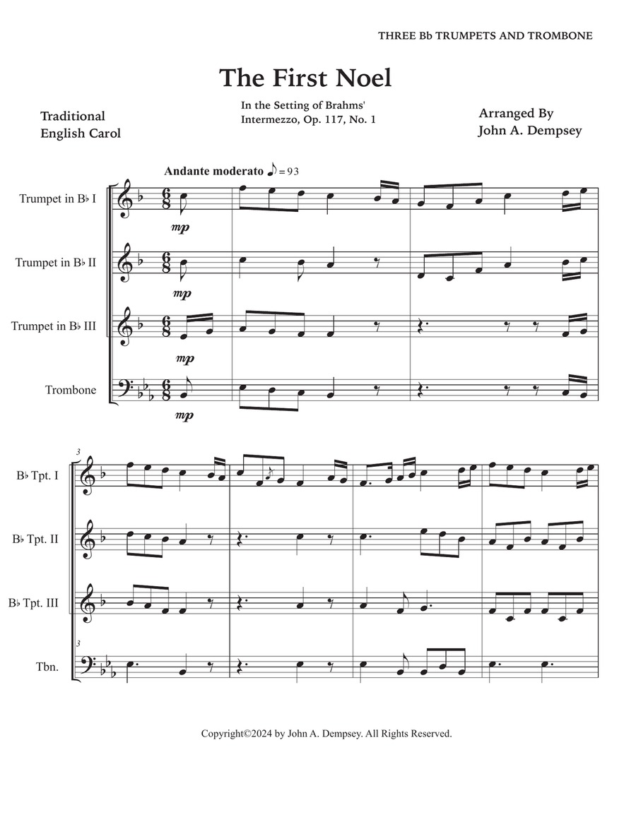 The First Noel (Brass Quartet): Three Trumpets and Trombone Brass Quartet scores gallery preview page 5