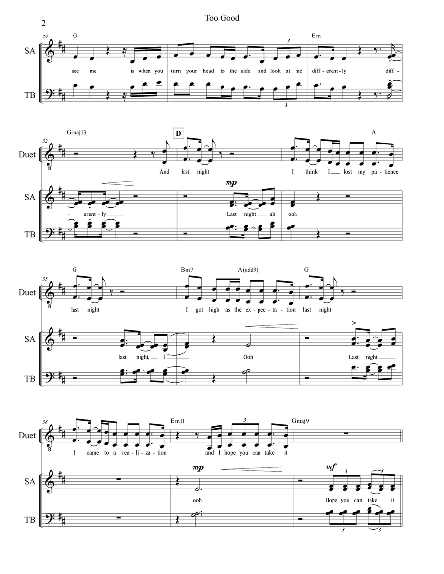 Too Good Divisi scores gallery preview page 2