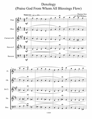 Doxology (Jazz Harmonization) for Wind Quintet - (Praise God From Whom All Blessings Flow)