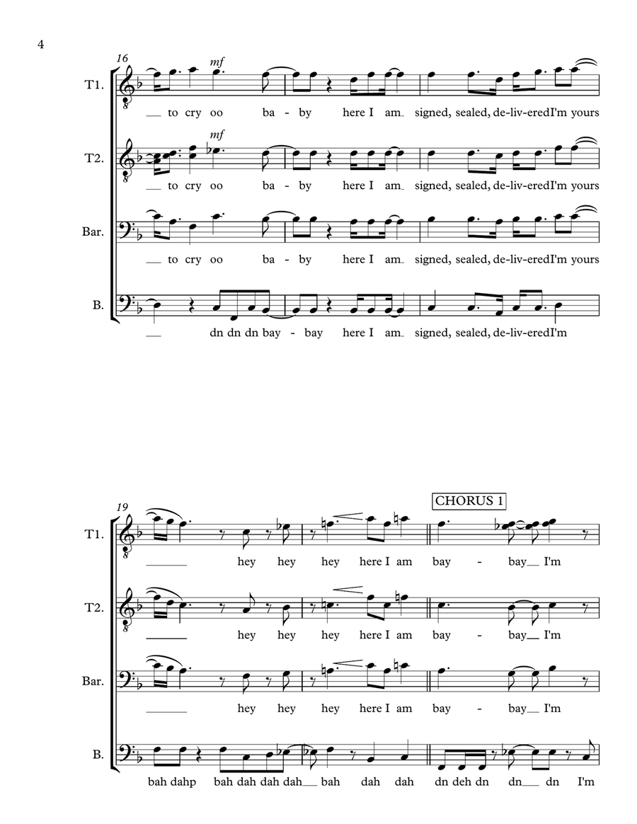 Signed, Sealed, Delivered I'm Yours TTBB scores gallery preview page 4