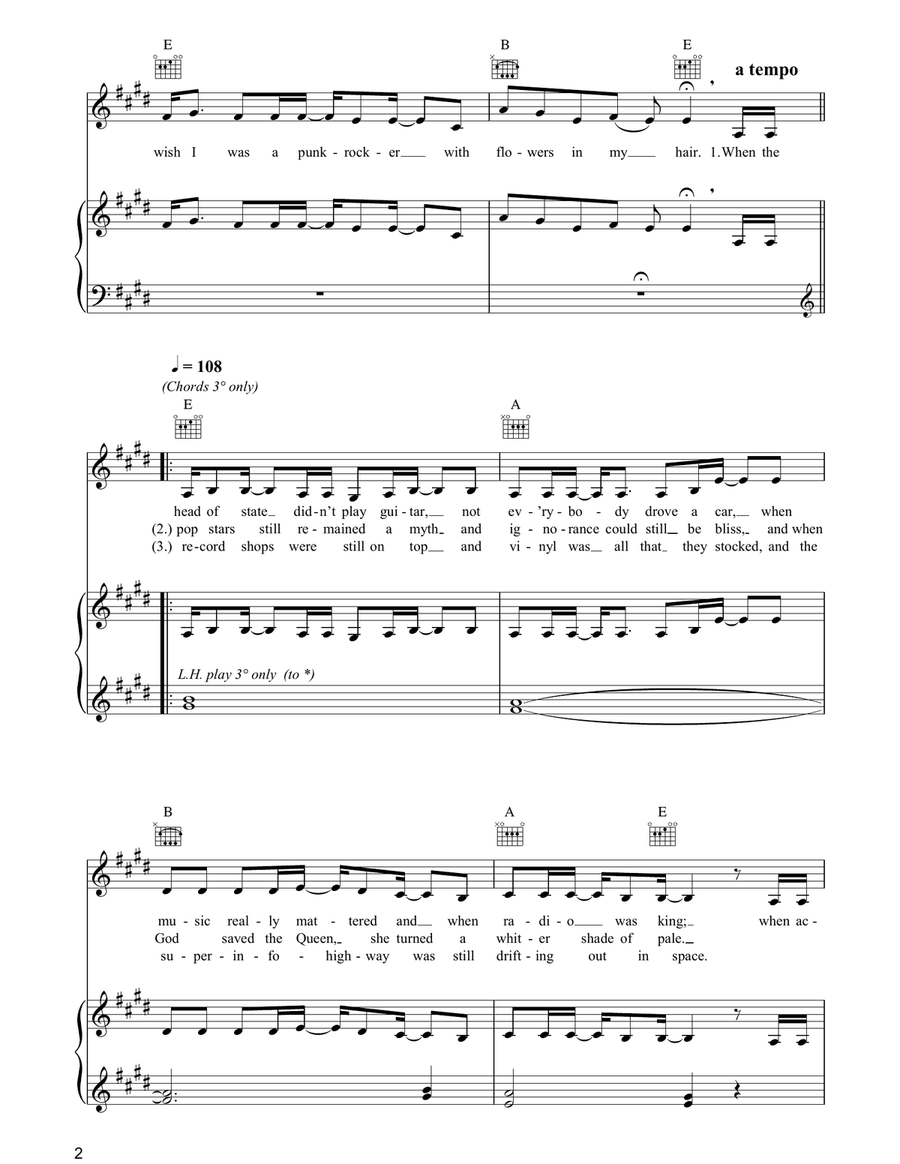 I Wish I Was A Punk Rocker (With Flowers In My Hair) Piano, Vocal, Guitar scores gallery preview page 2