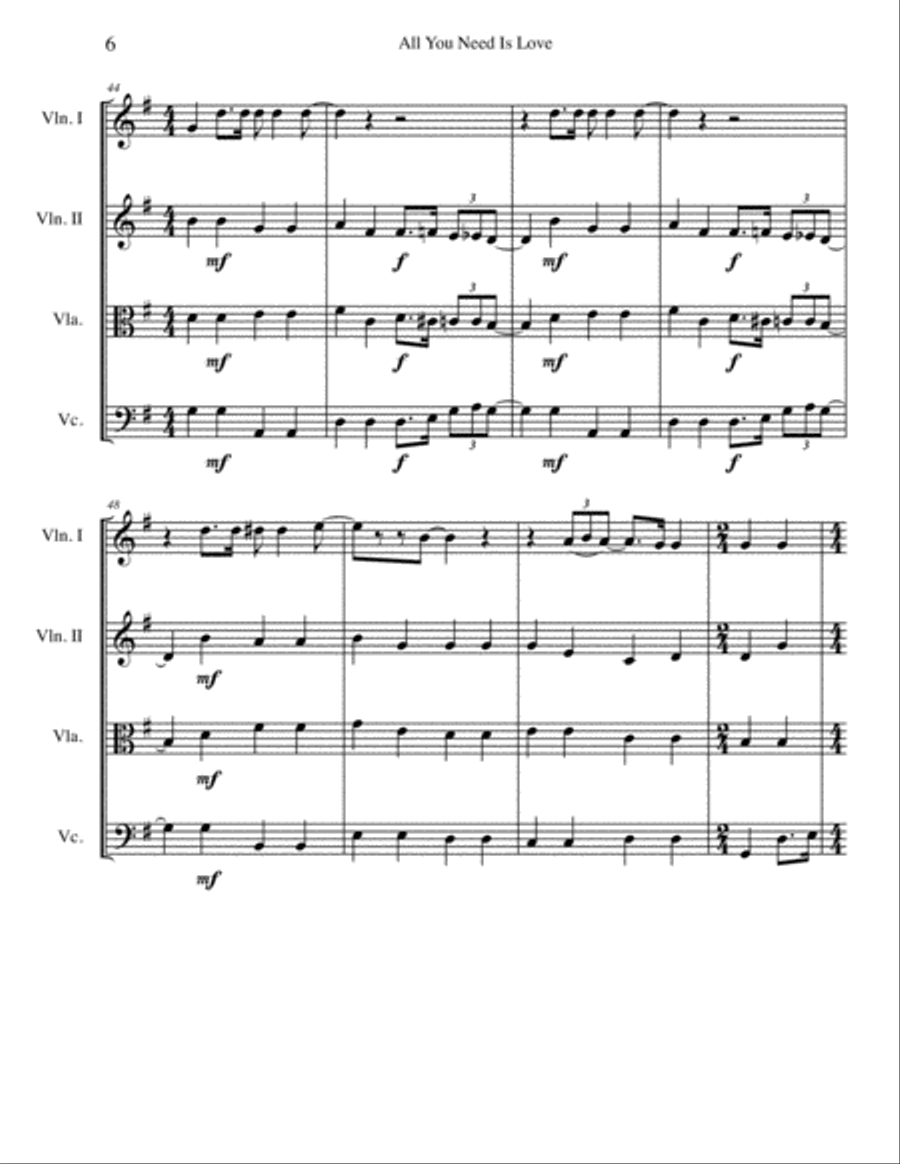 All You Need Is Love All You Need Is Love String Quartet scores gallery preview page 6