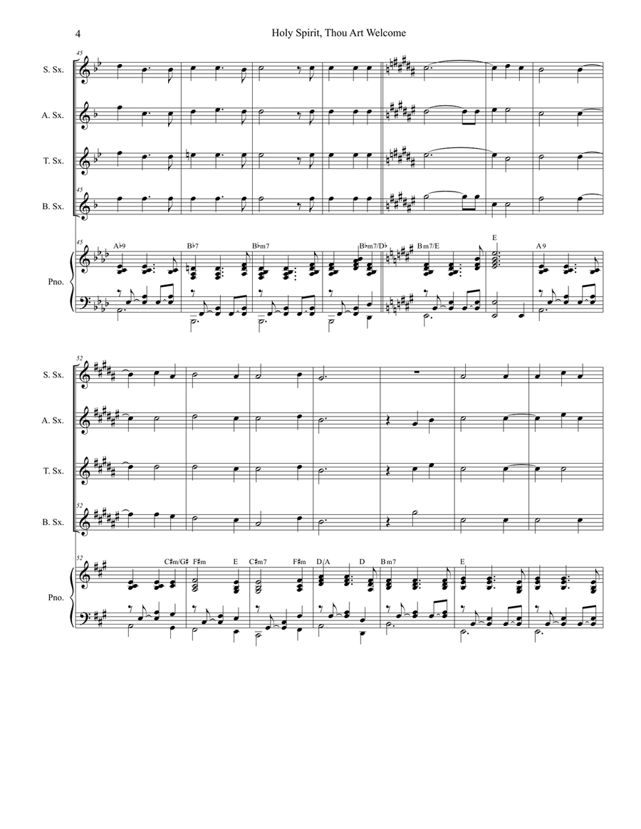 Holy Spirit, Thou Art Welcome Saxophone Quartet scores gallery preview page 4