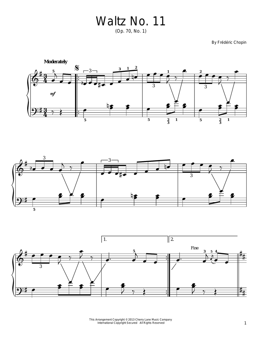 Waltz No. 11, Op. 70, No. 1 Easy Piano scores gallery preview page 1