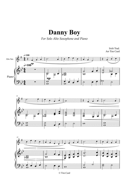 Danny Boy for Solo Alto Saxophone and Piano image number null